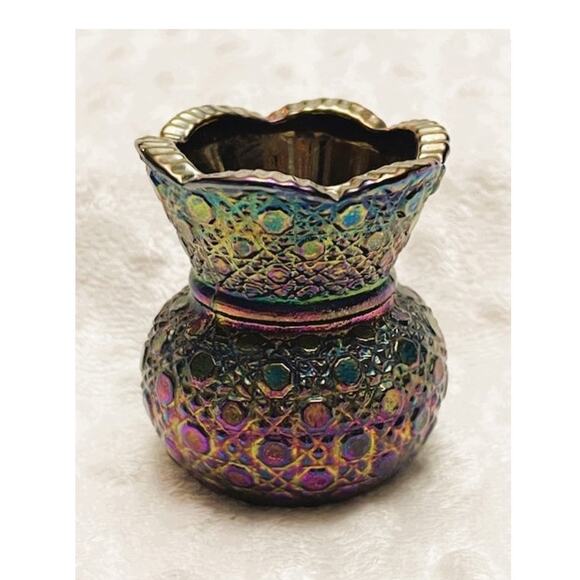 Vintage Hansen Amethyst Daisy & Button Carnival Glass Toothpick Holder-EXCELLENT - Picture 3 of 6